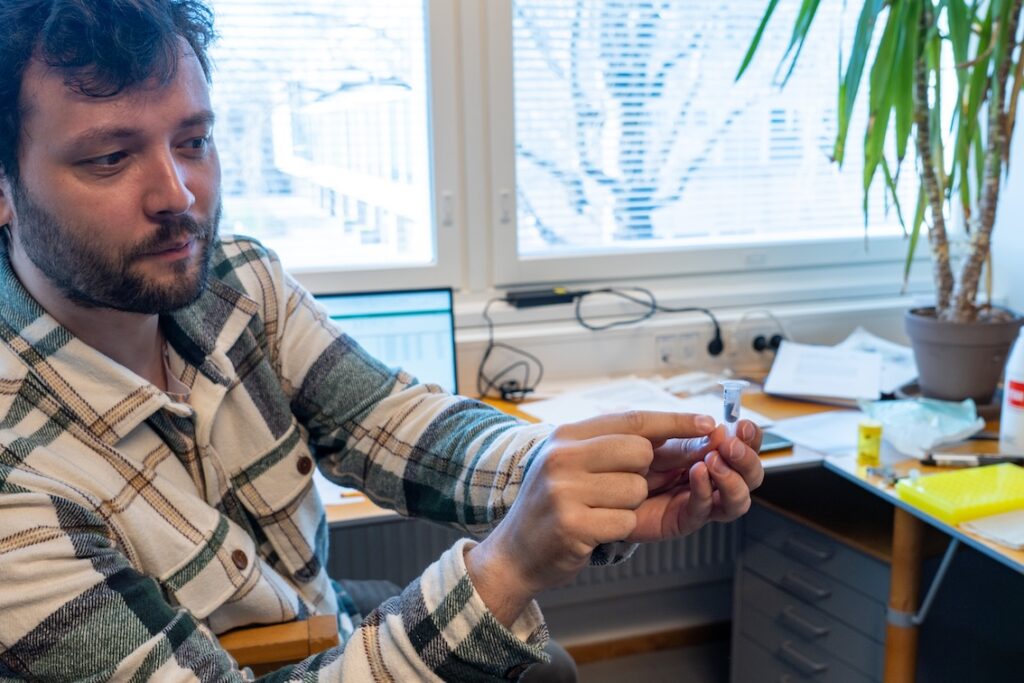 Mies soittaa kirjeestä tullutta punkkia